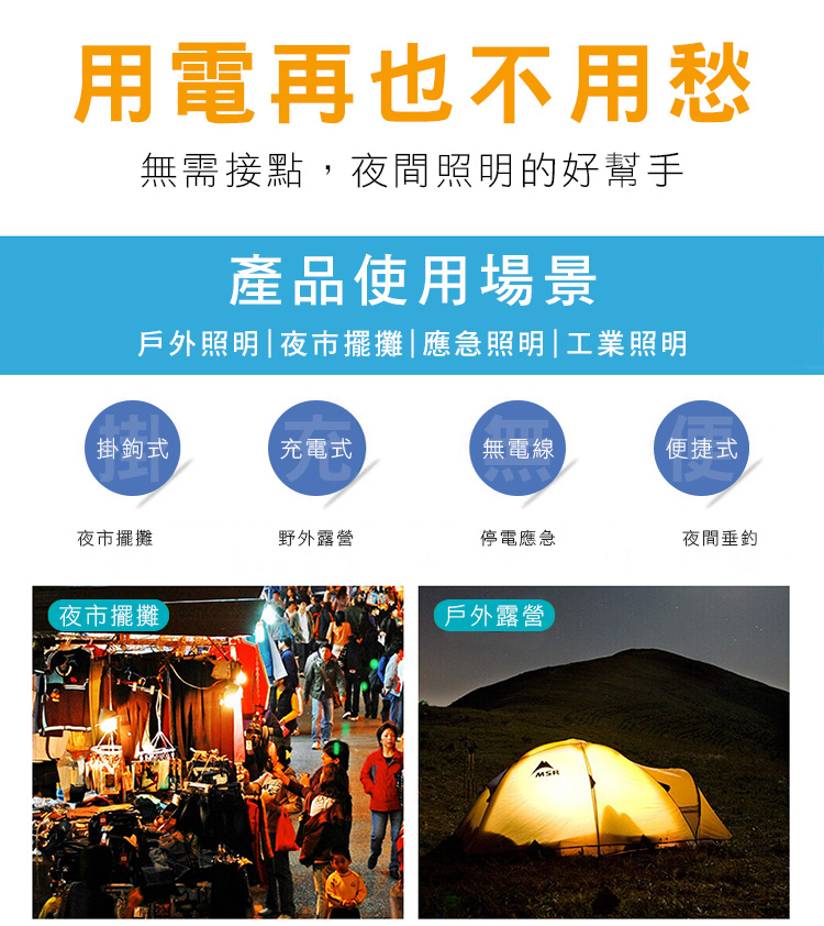 充電式手提太陽能露營燈 (手電筒露營燈二合一/戶外/露營/夜釣)