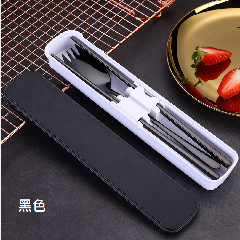 304不鏽鋼餐具筷勺叉組 附收納袋 白色