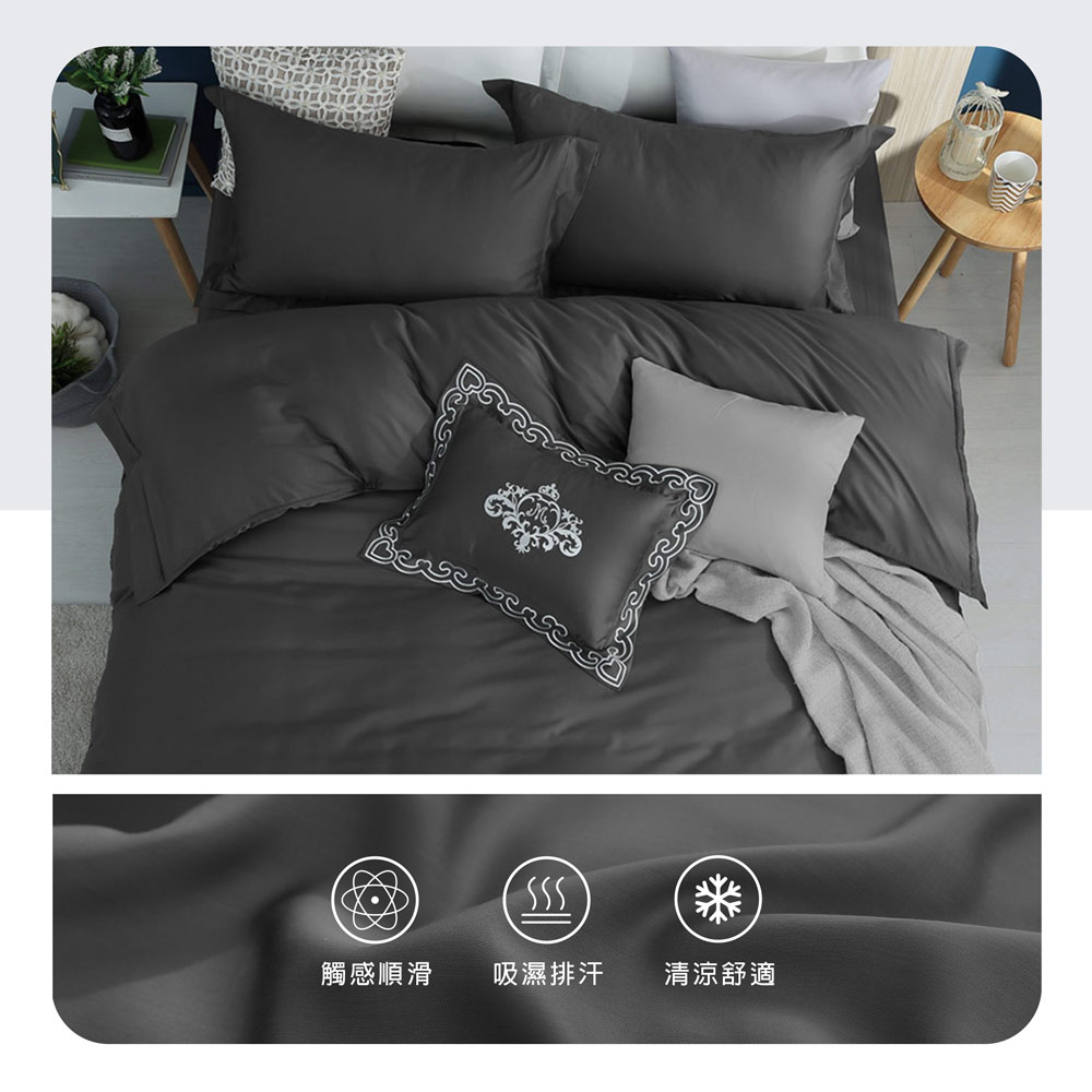【BEST】韓版100支頂級素色天絲床包組 鋪棉兩用被套 贈刺繡小抱枕