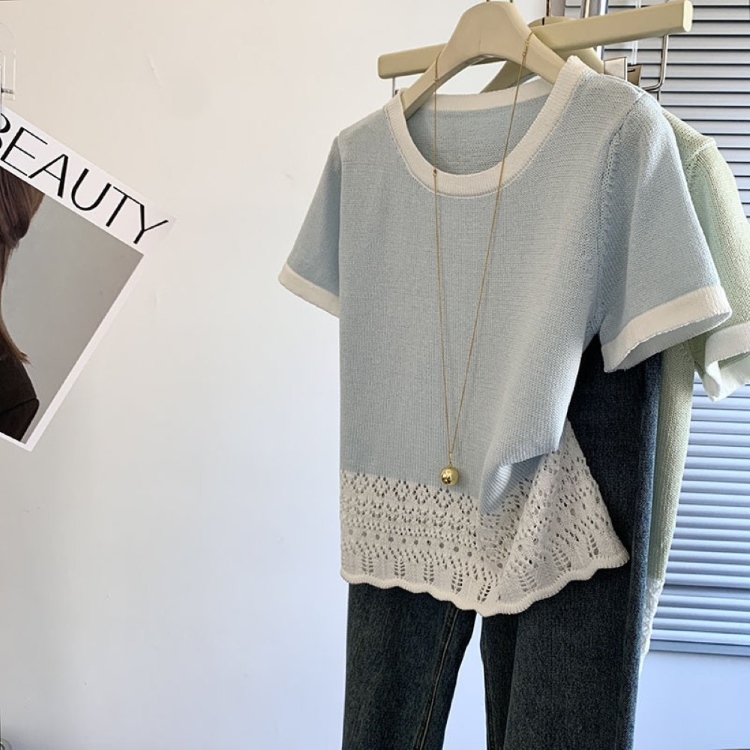 夏季針織女款短袖/V領衣/小香風金邊針織衫/V領拉鍊針織衣