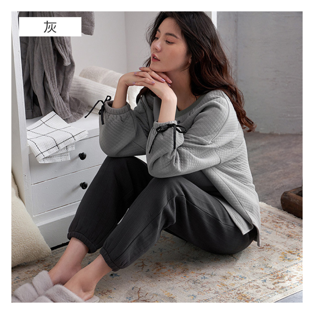 秋冬新款開衫式寬鬆空氣棉層連帽保暖睡衣 3色 居家服 家居服