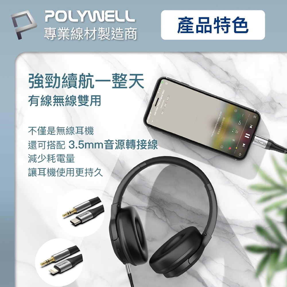 【POLYWELL】全罩式藍芽耳機 HIFI音質 藍牙5.1晶片 TM-086