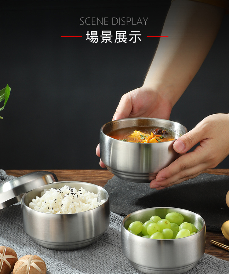 韓式304雙層不銹鋼帶蓋飯碗