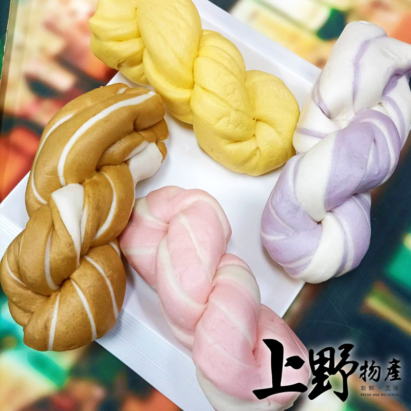       【上野物產】彩色素食麻花捲麵包 x12包(400g±10%/4個/