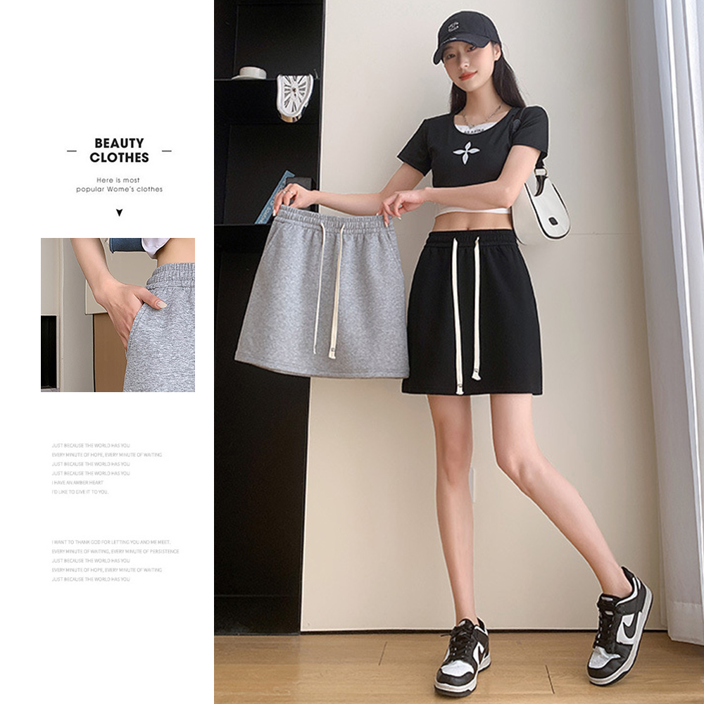 M-XL日韓氣質舒棉顯瘦休閒百搭棉裙 長裙 短裙 2款任選