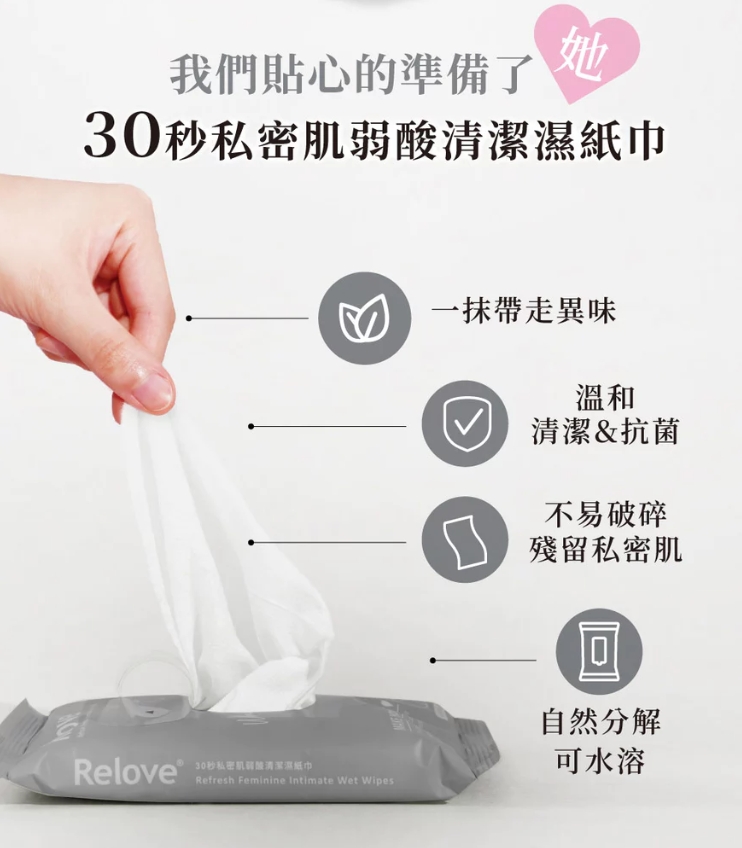 【Relove】私密清潔組-30秒私密肌濕紙巾+緊依偎水潤精華