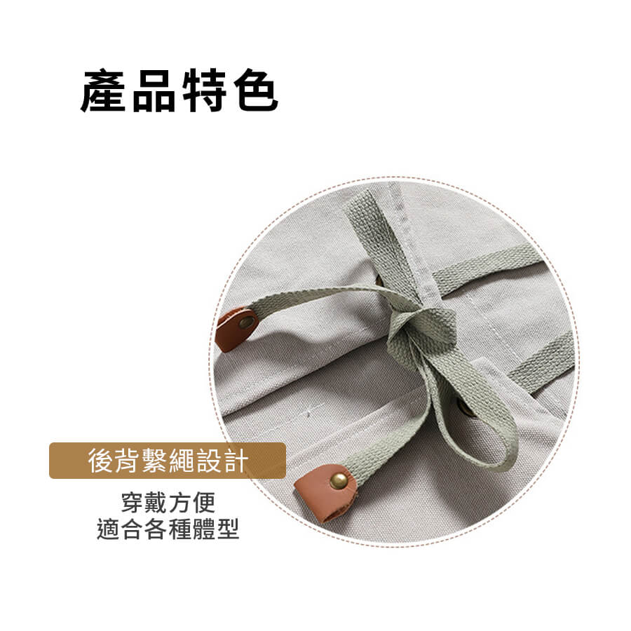 日式職人工業風牛仔帆布工作圍裙 (黑色/灰色/駝色)