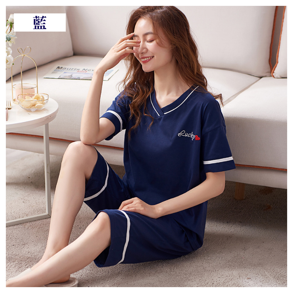       【NEW FORCE】棉柔V領七分褲居家套裝-4色可選(睡衣/居家