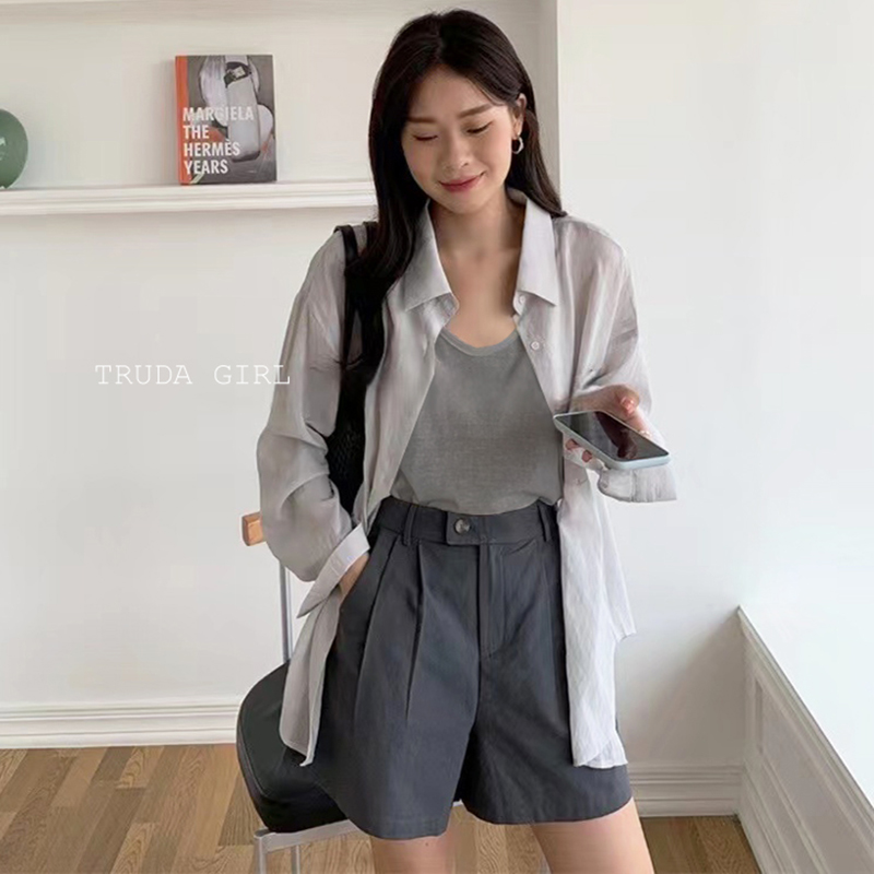 韓系清新透氣輕薄襯衫背心兩件式套裝 9色 春夏百搭款