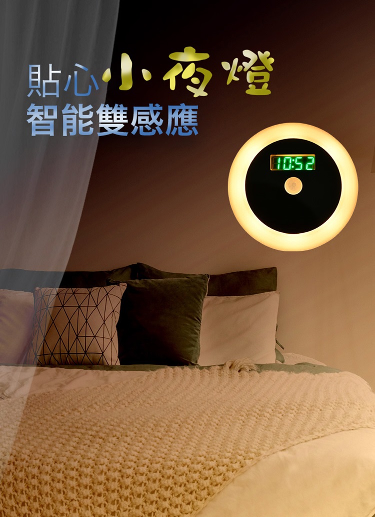 LED智能時鐘溫度雙感應燈