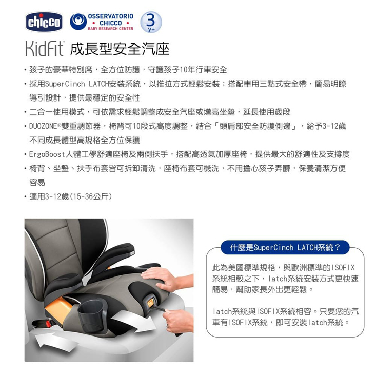 【Chicco】KidFit 成長型安全汽座 紅色、黑色、灰色、藍色