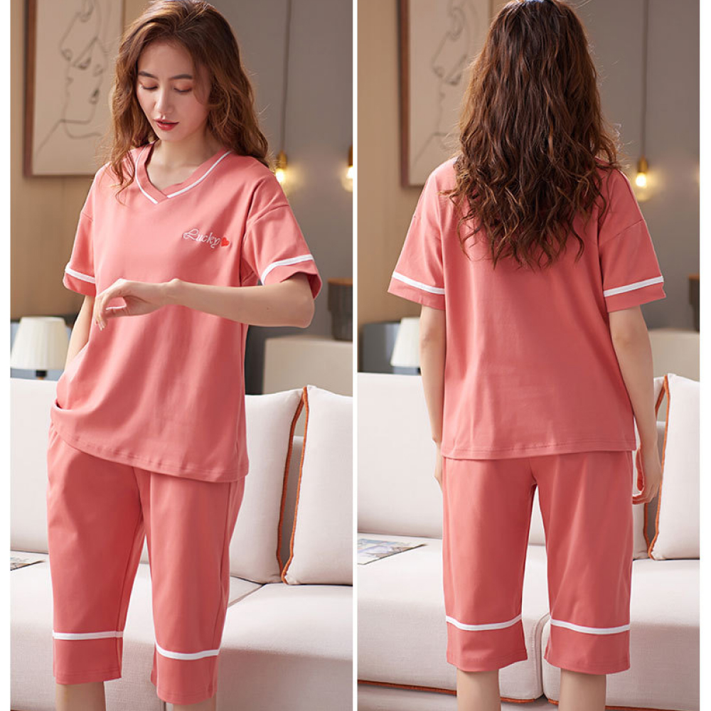       【NEW FORCE】棉柔V領七分褲居家套裝-4色可選(睡衣/居家