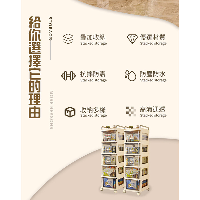 30面寬五層附輪抽屜收納櫃(收納櫃 置物櫃 推車)