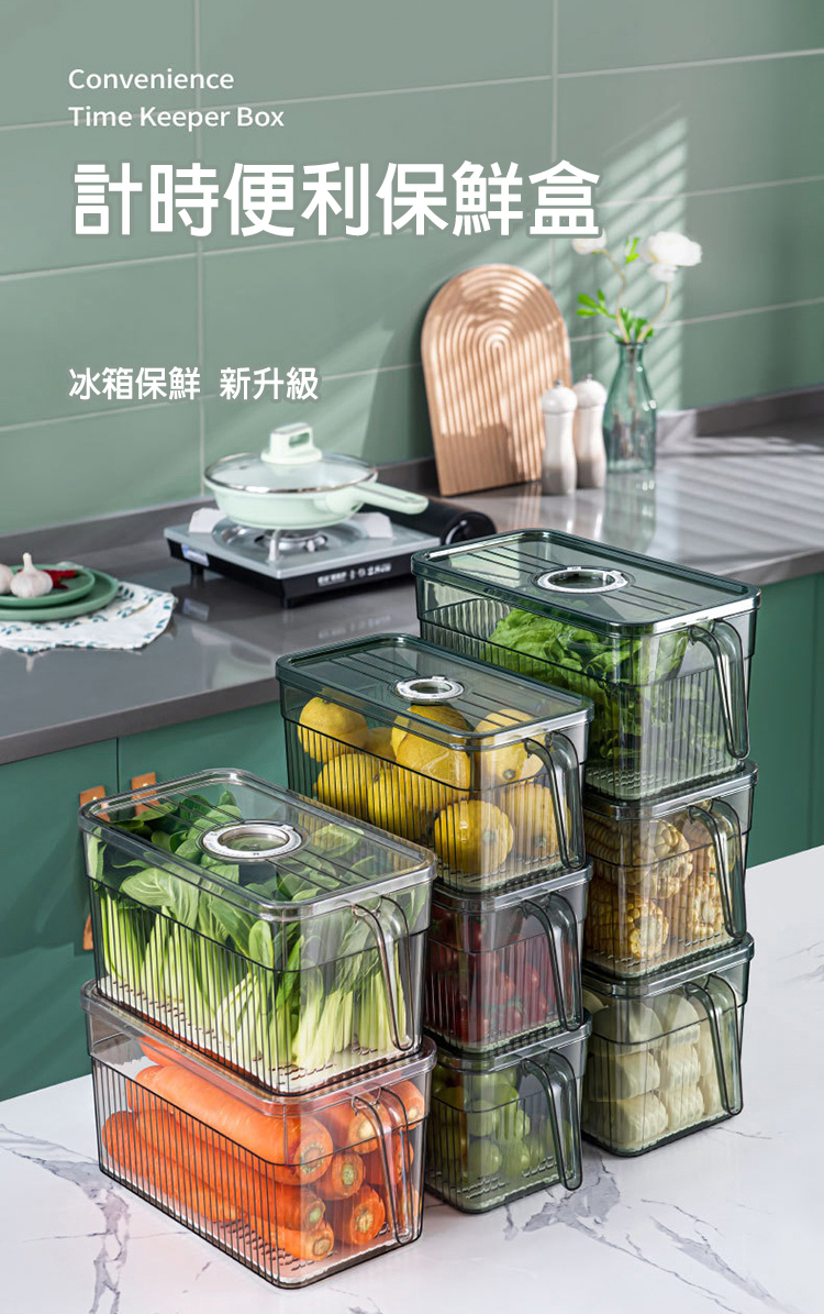       【fioJa 費歐家】冰箱蔬食保鮮盒 小號 帶手把(可疊加 瀝水食