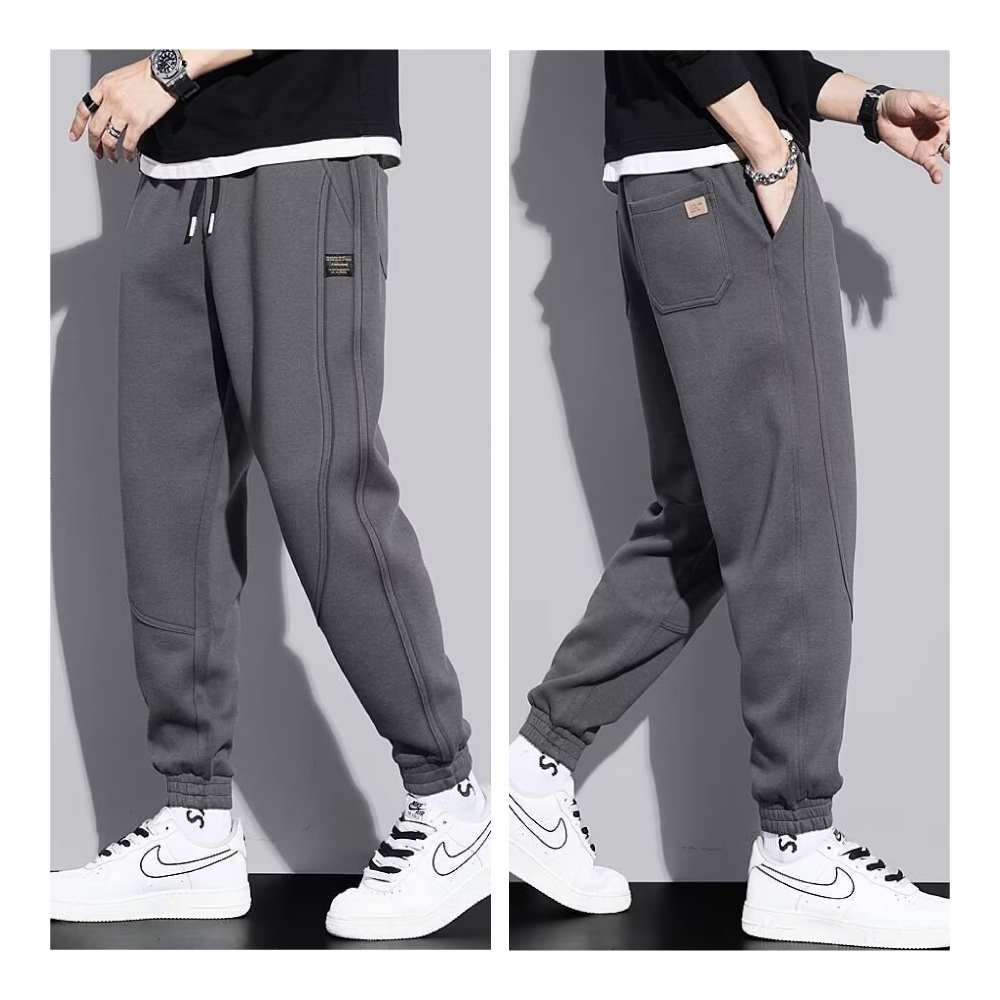  XL-4XL大尺碼拼貼抽繩棉質束口運動休閒長褲-3色 休閒褲