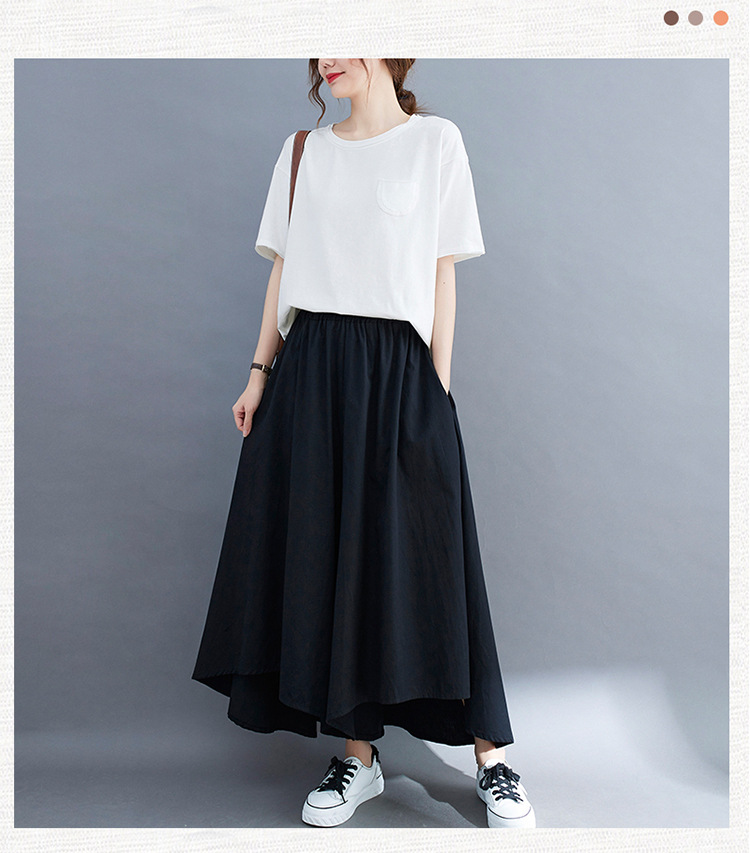 涼爽修身百搭不規則九分大擺休閒棉麻寬褲 M-2XL 