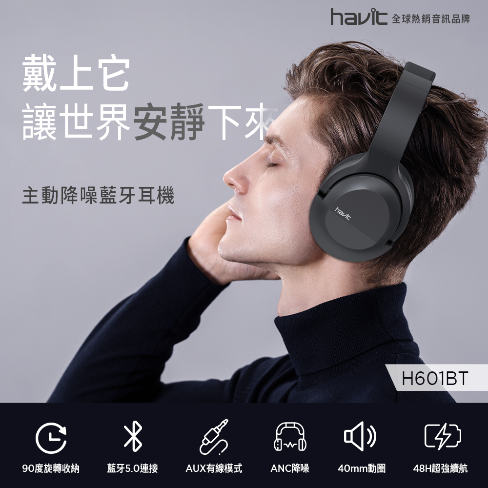 【Havit 海威特】H601BT ANC主動降噪藍牙無線耳罩式耳機