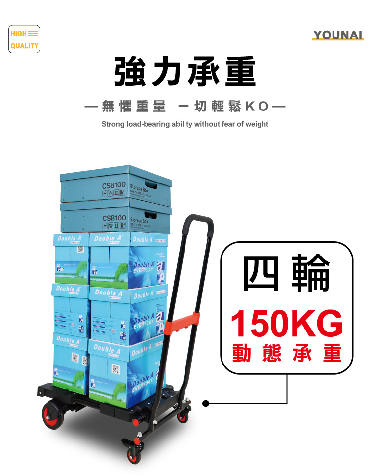 【ONE HOUSE】優奈變形二合一折疊平板手推車-煞車款 OH-L302