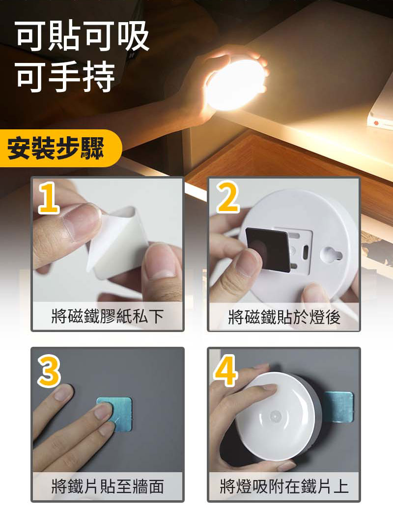       【火星公園】8顆LED 人體感應小夜燈 感應燈(磁吸式小夜燈 充電