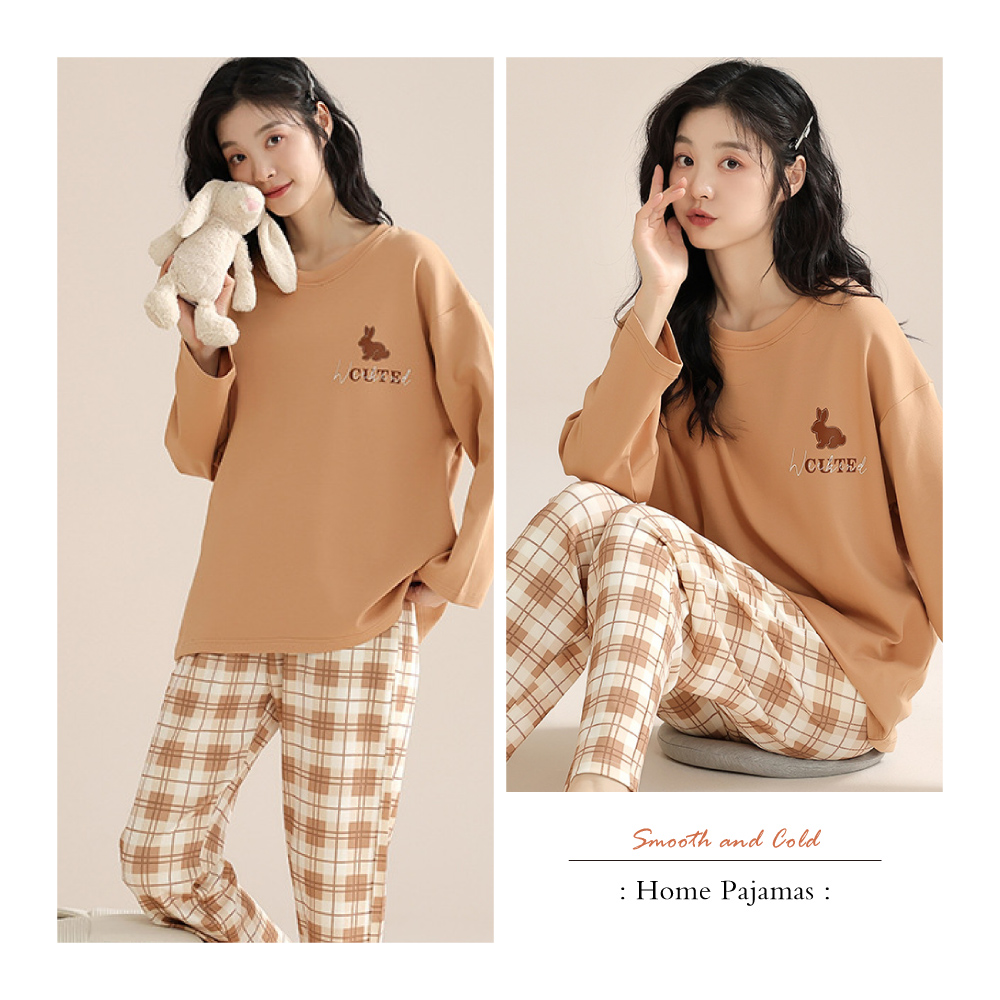 簡約日式純色格紋棉質居家睡衣-4色 家居服 居家服 透氣寬鬆