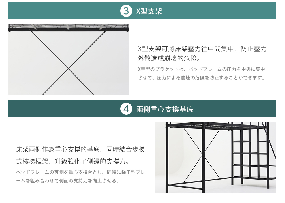 【H&D】博爾工業風單人步梯鐵床二件組104.5CM/床架+泡棉墊/DIY(高架