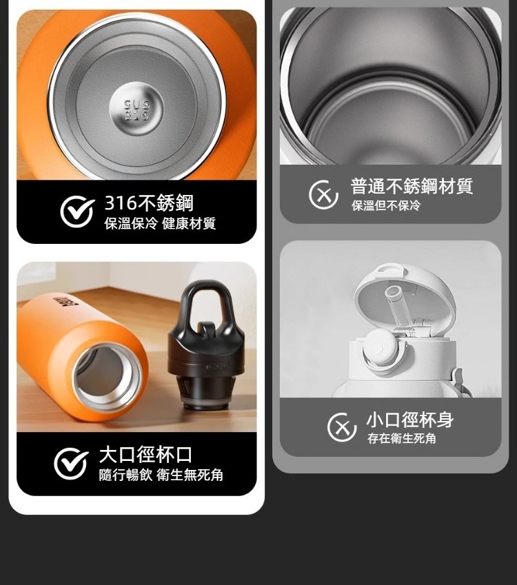 316不鏽鋼一鍵開蓋保溫壺640/900ml 保溫保冷 隨行杯 水壺 運動健行