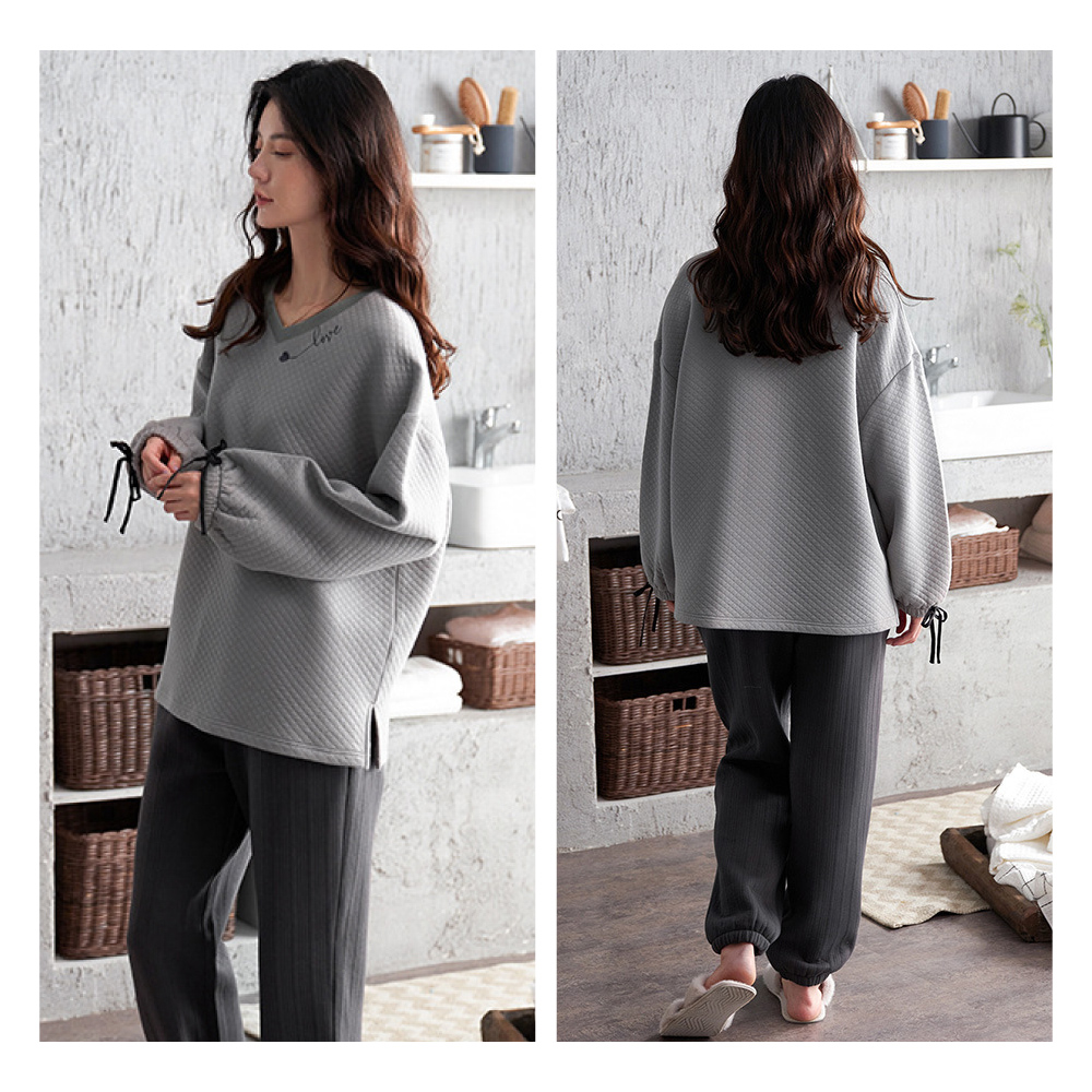 秋冬新款開衫式寬鬆空氣棉層連帽保暖睡衣 3色 居家服 家居服