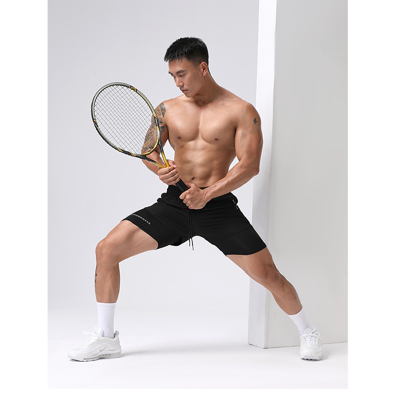 男款透氣舒適反光條雙層防尷尬運動褲 短褲 L-4XL 3色 防走光