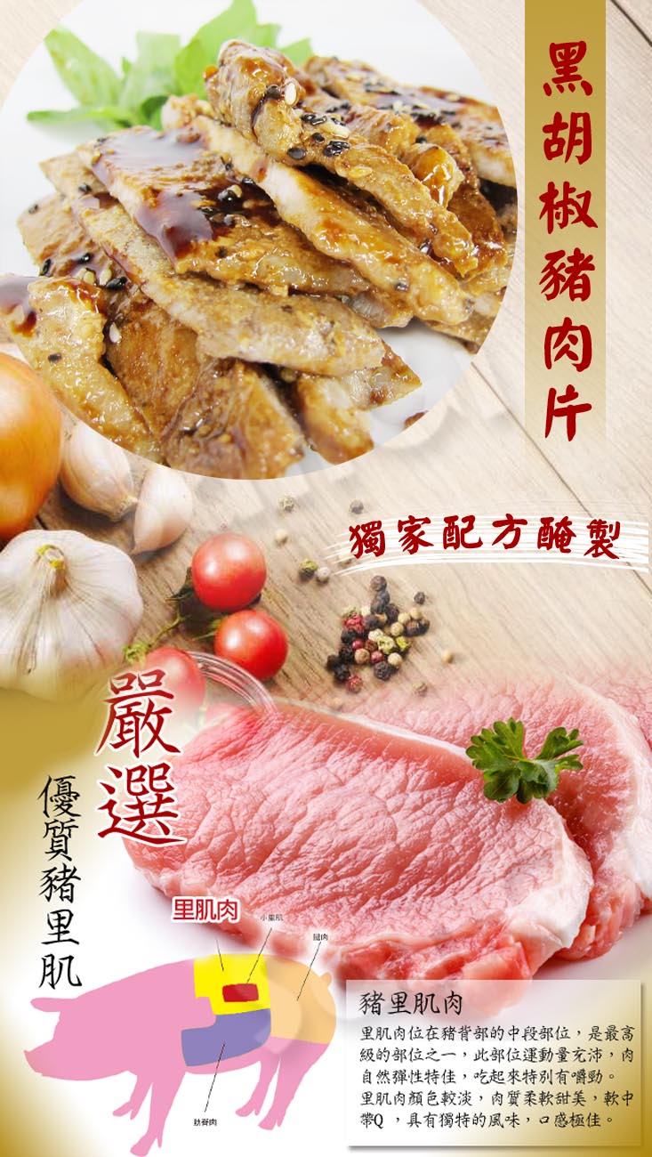       【老爸ㄟ廚房】鮮嫩多汁黑胡椒豬肉片 9盒(1kg/約20片/盒)