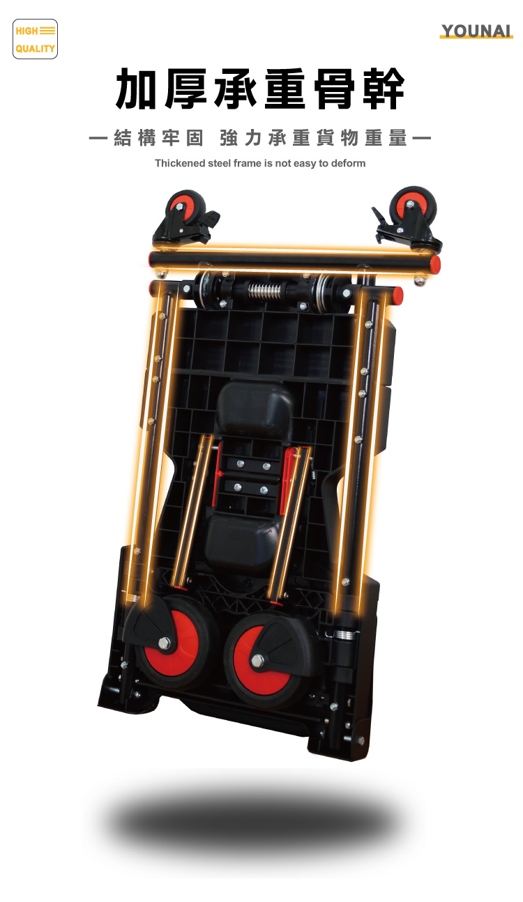 【ONE HOUSE】優奈變形二合一折疊平板手推車-煞車款 OH-L302