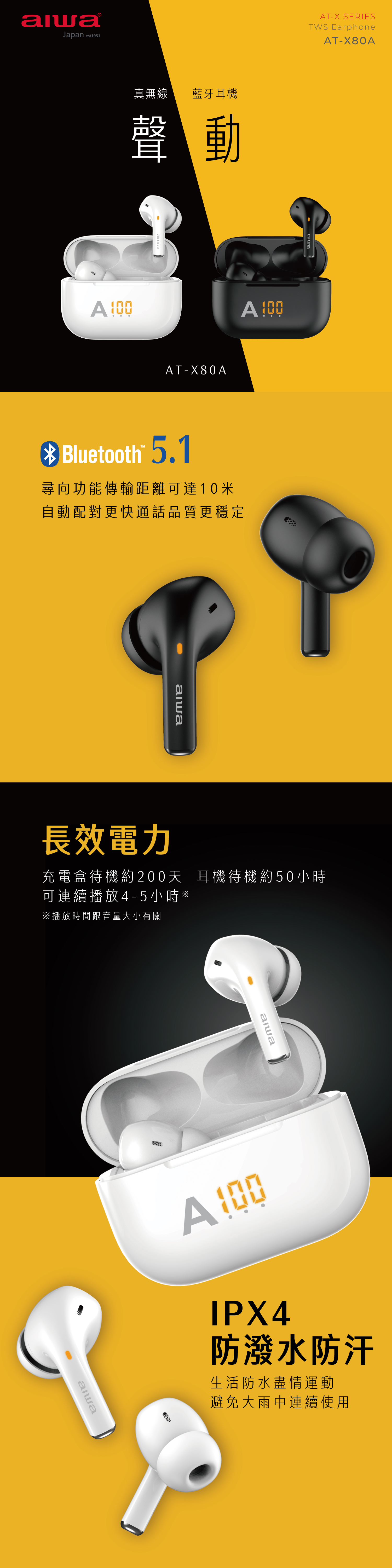 【AIWA愛華】真無線藍芽耳機(AT-X80A) 