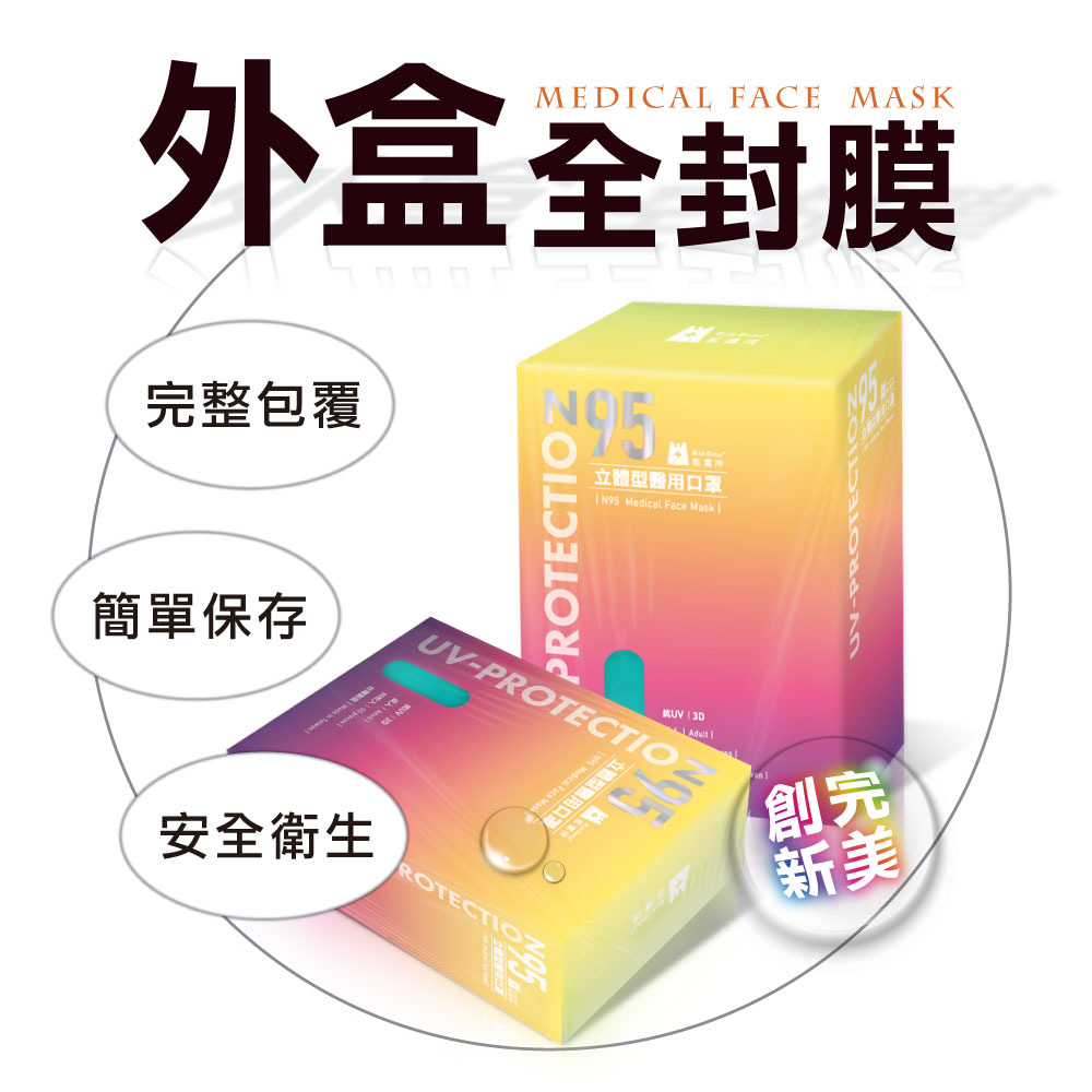 【藍鷹牌】台灣製N95立體型成人醫用口罩 綜合包 (50片/盒)