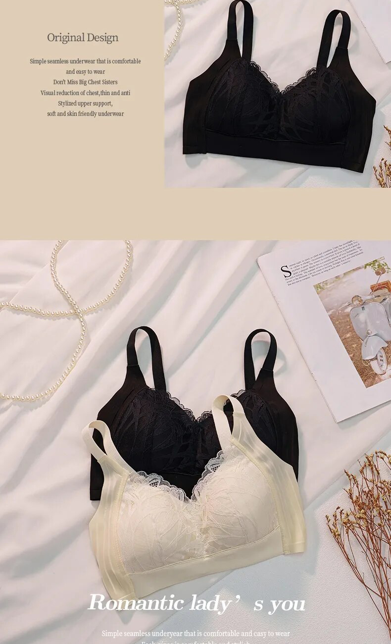 全罩杯果凍三明治薄款蕾絲無鋼圈內衣  M-3XL 3色可選