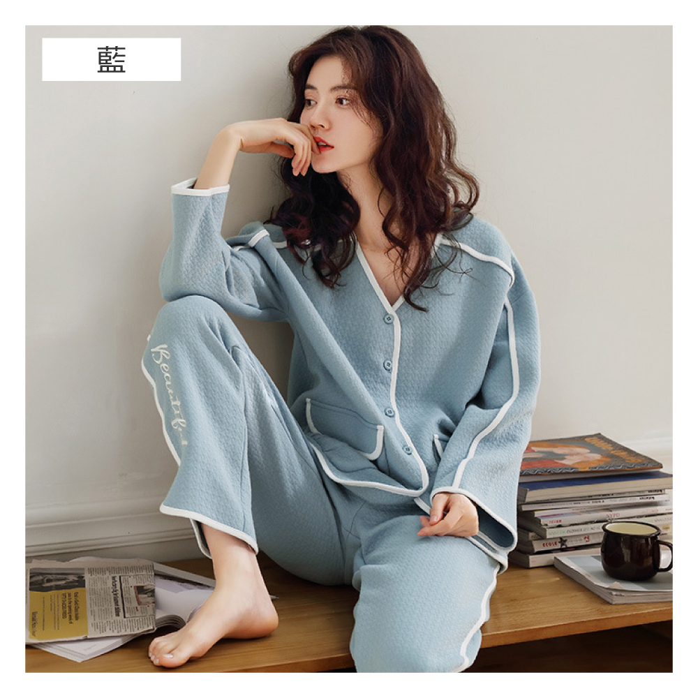 秋冬新款開衫式寬鬆空氣棉層連帽保暖睡衣 3色 居家服 家居服