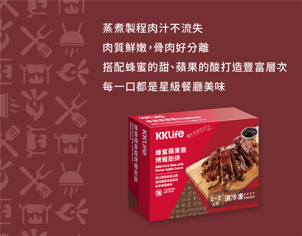       【KKLife】蜂蜜蘋果醬烤豬肋排2盒(肋排435±65g、醬包8