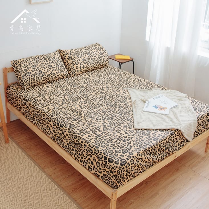 【青鳥家居】三件式床包枕套組印象豹紋-黃(加大)