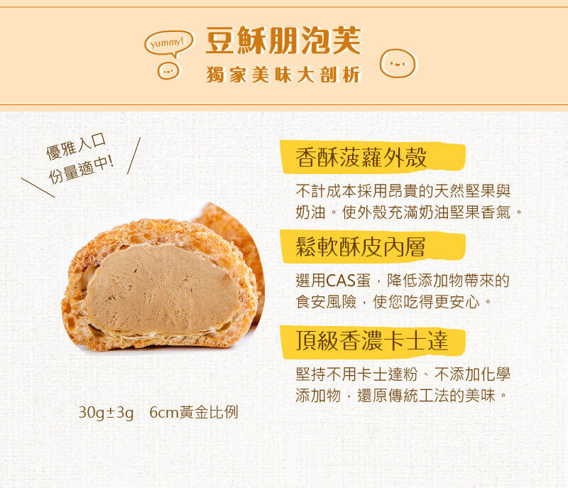【豆穌朋】熱銷冰心泡芙全系列8種口味任選(6顆/盒)(8顆/盒) 人氣銷售上億顆