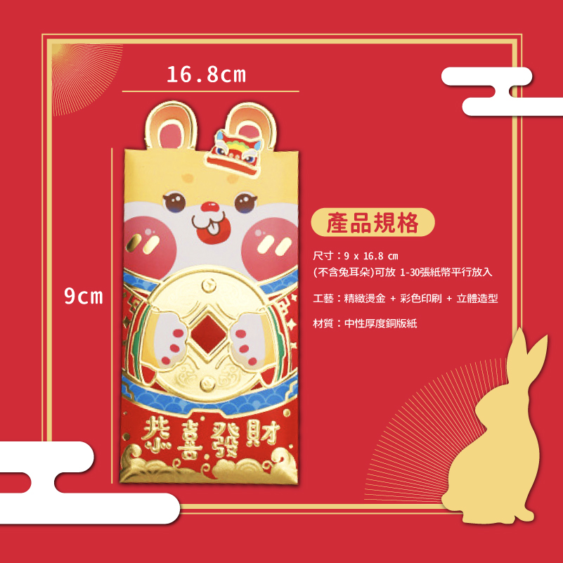 創意新年兔年燙金摺疊紅包袋