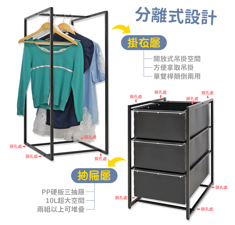       【居家cheaper】MIT方管PP抽屜拉籃衣架組(衣架 衣櫥 曬