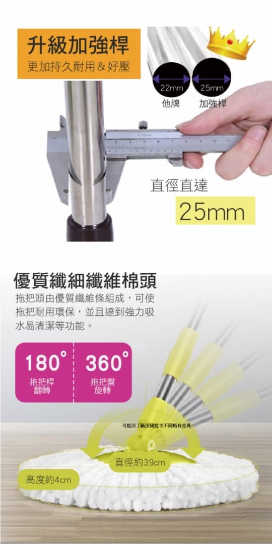 360度手壓免沾手旋轉拖把