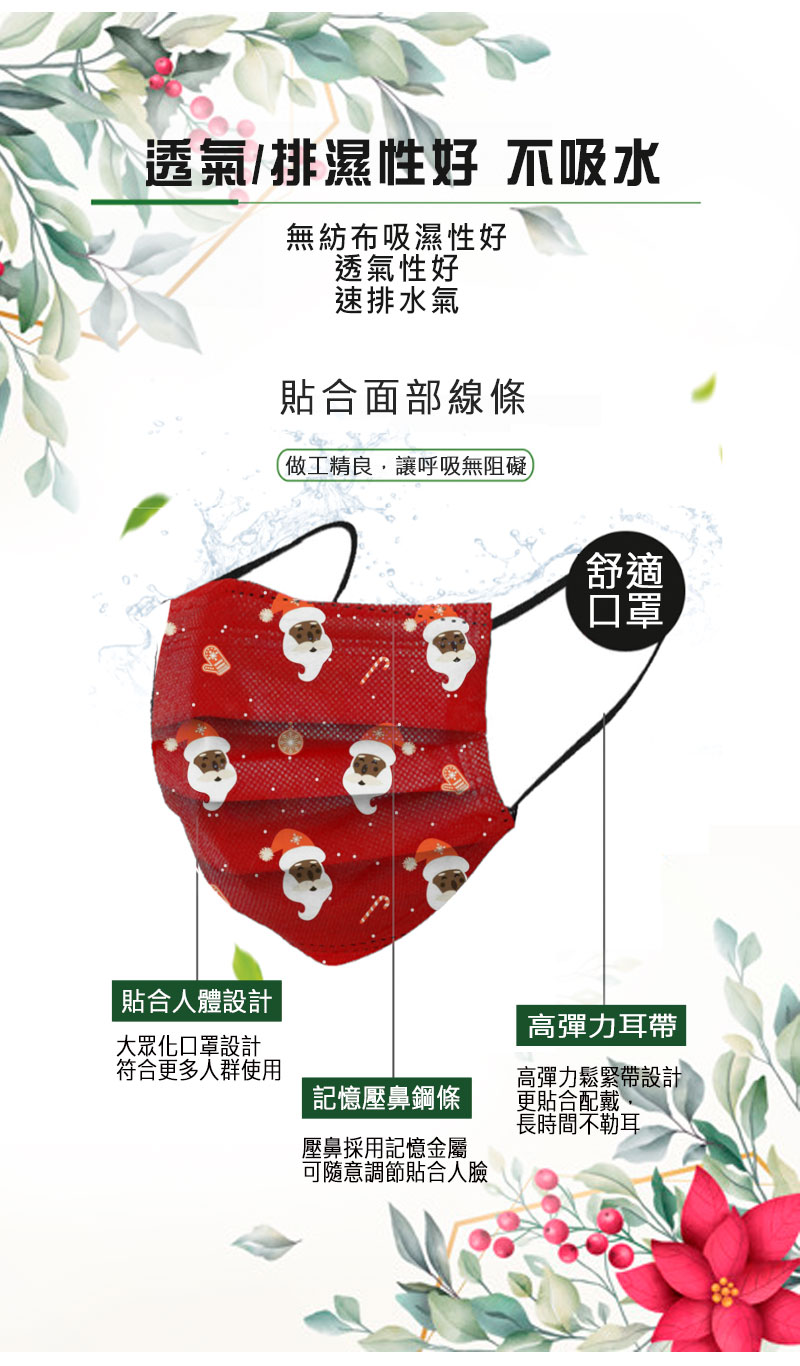 聖誕節交換禮物口罩 三層防護口罩 (50片/包)