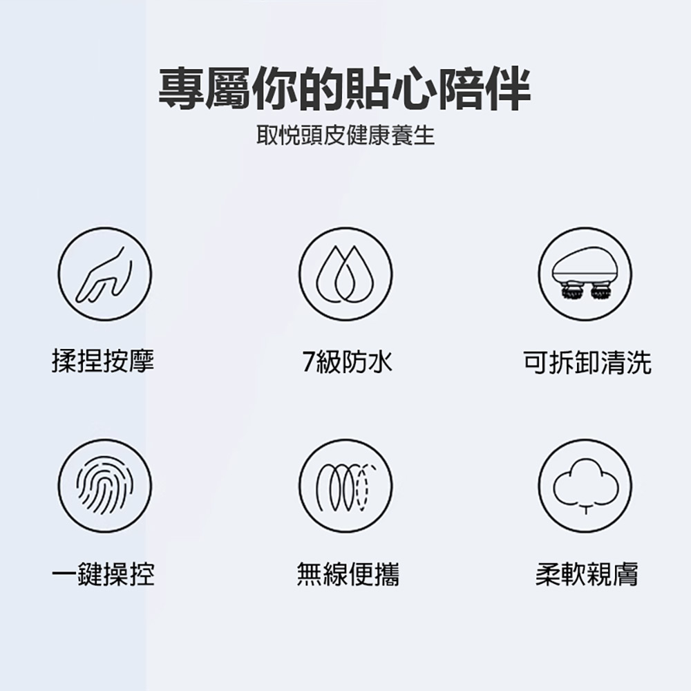 MJ-8588 頭部按摩儀 三檔調節 全身適用 7級防水 4輪離旋按摩 無線使用