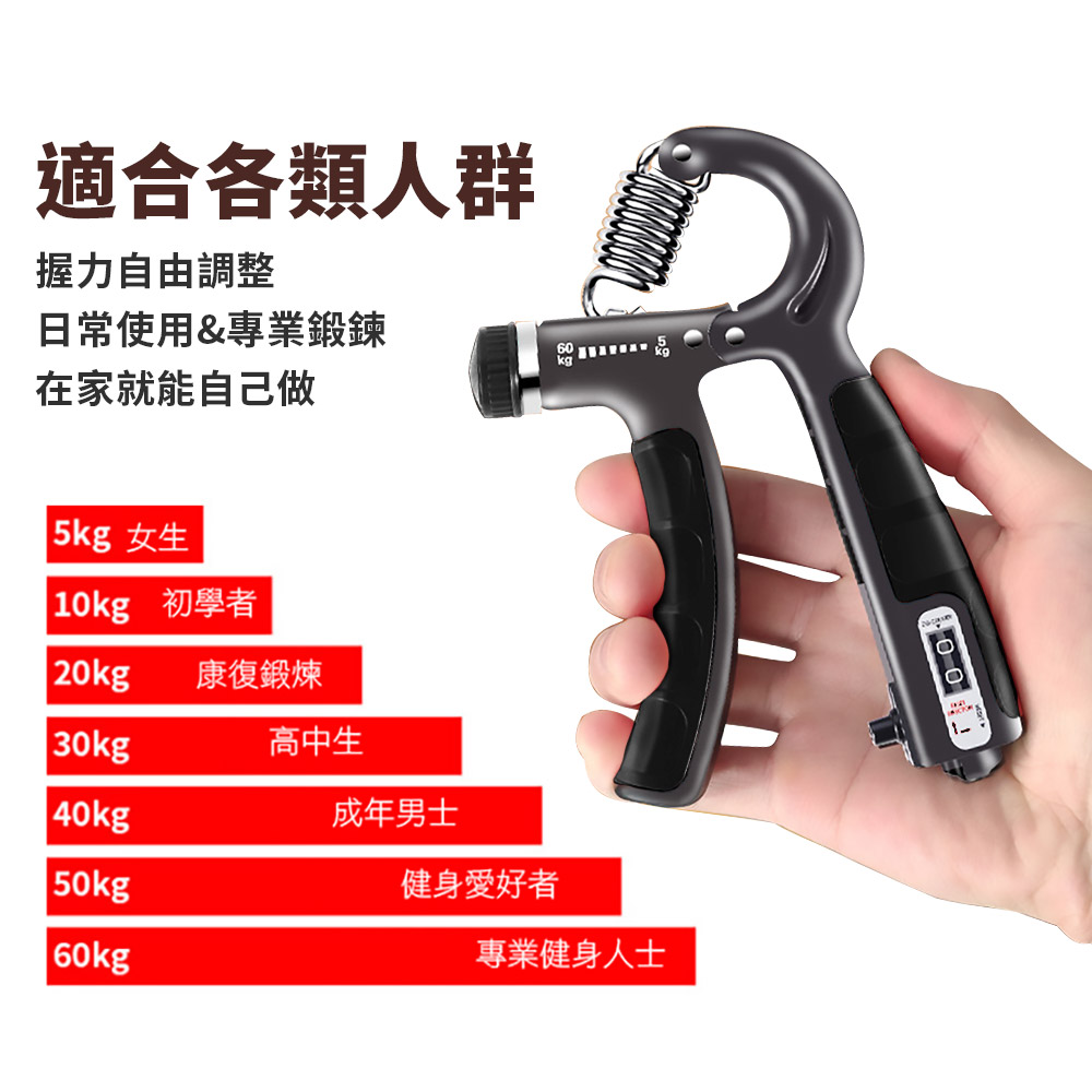可調計數握力器 5-60kg自由調節 握力器 握力 腕力 握力訓練器 手腕訓練