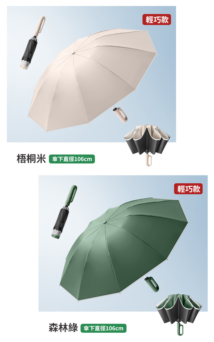 全自動黑膠環扣夜間反光反向傘5色