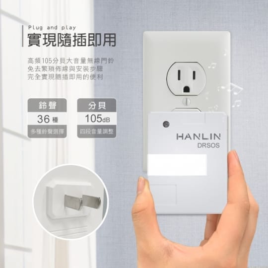 HANLIN-DRSOS 遠距無線門鈴求救鈴 (免裝電池)按鈕防雨