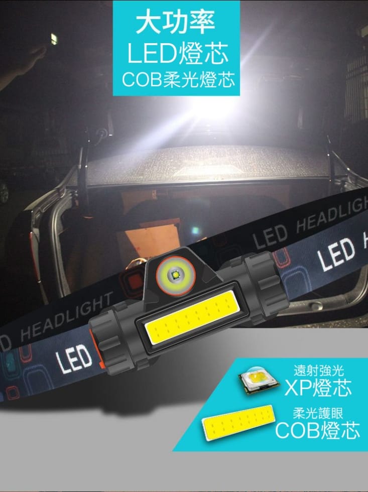 超強光爆亮磁吸兩用頭燈 照明燈 雙光源 磁吸吸附 usb充電