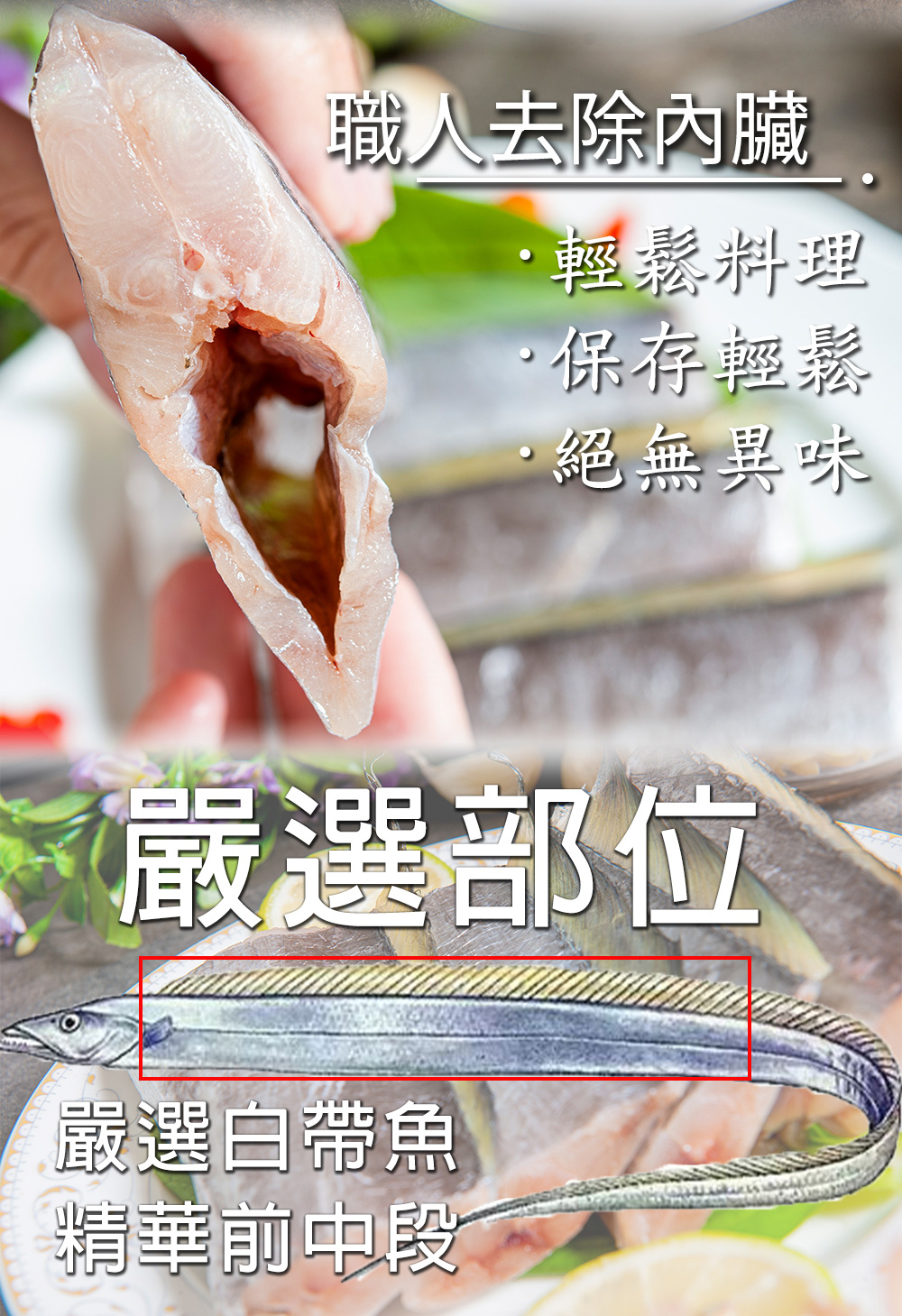      【鮮綠生活】嚴選白帶魚中段(300g±10%/包 共8包)