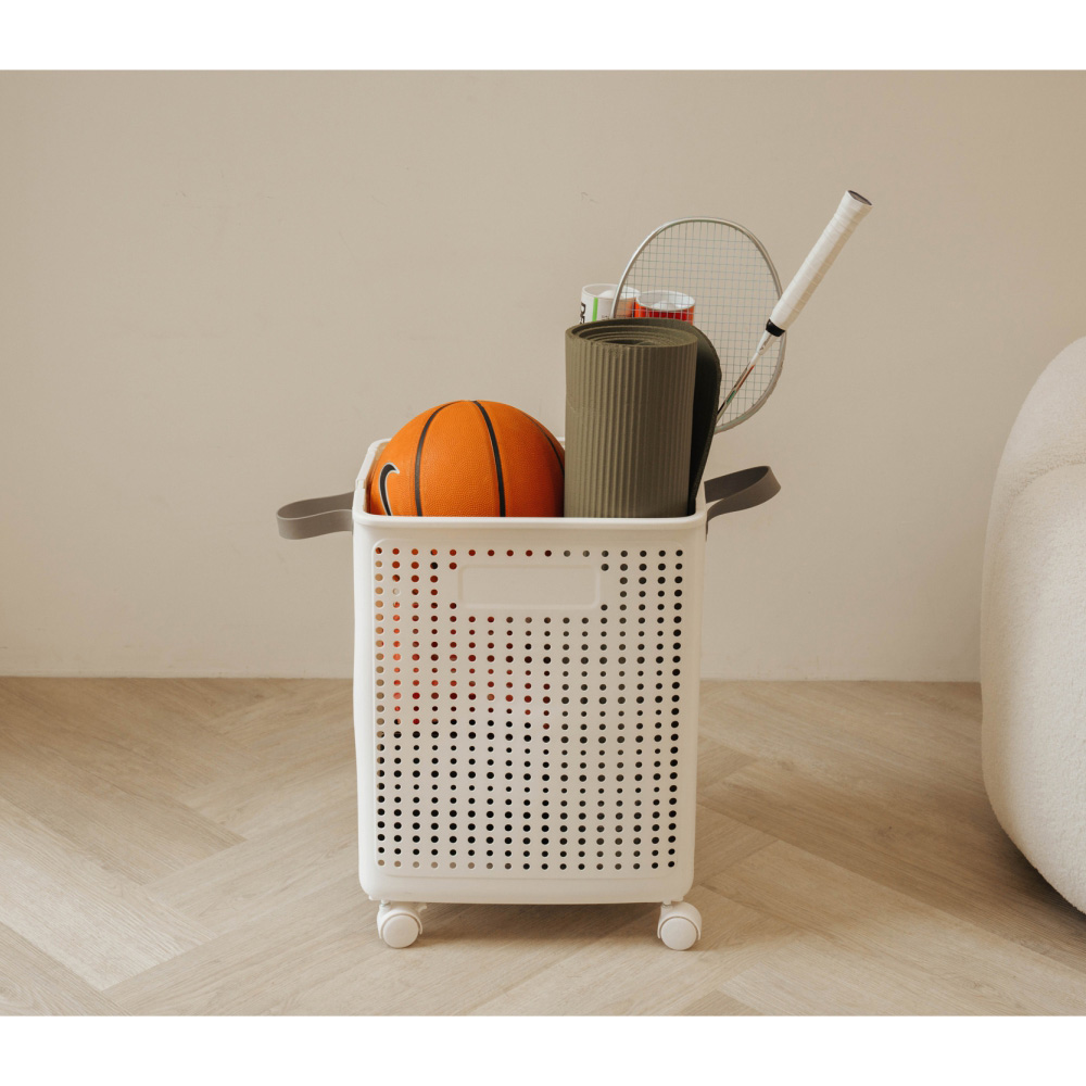 【ikloo】可折疊提把收納籃-附輪2色可選