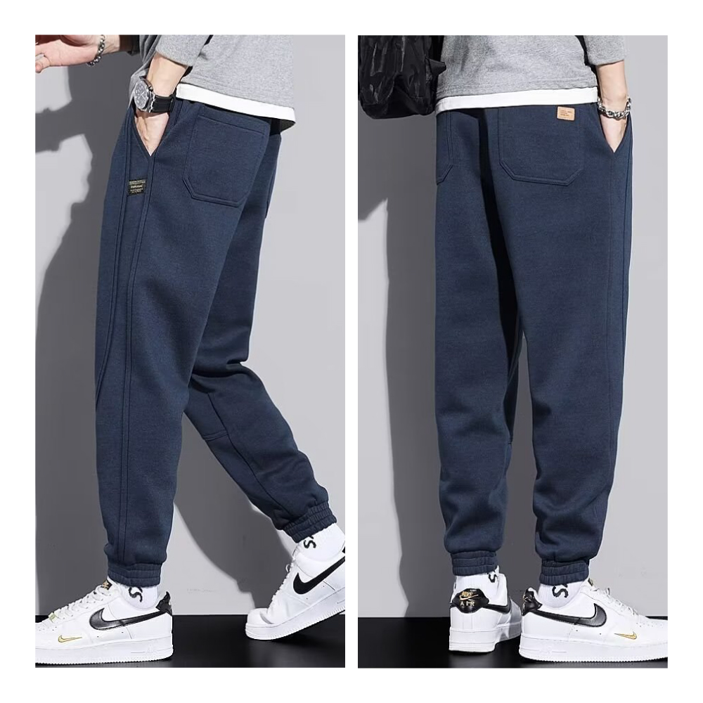  XL-4XL大尺碼拼貼抽繩棉質束口運動休閒長褲-3色 休閒褲