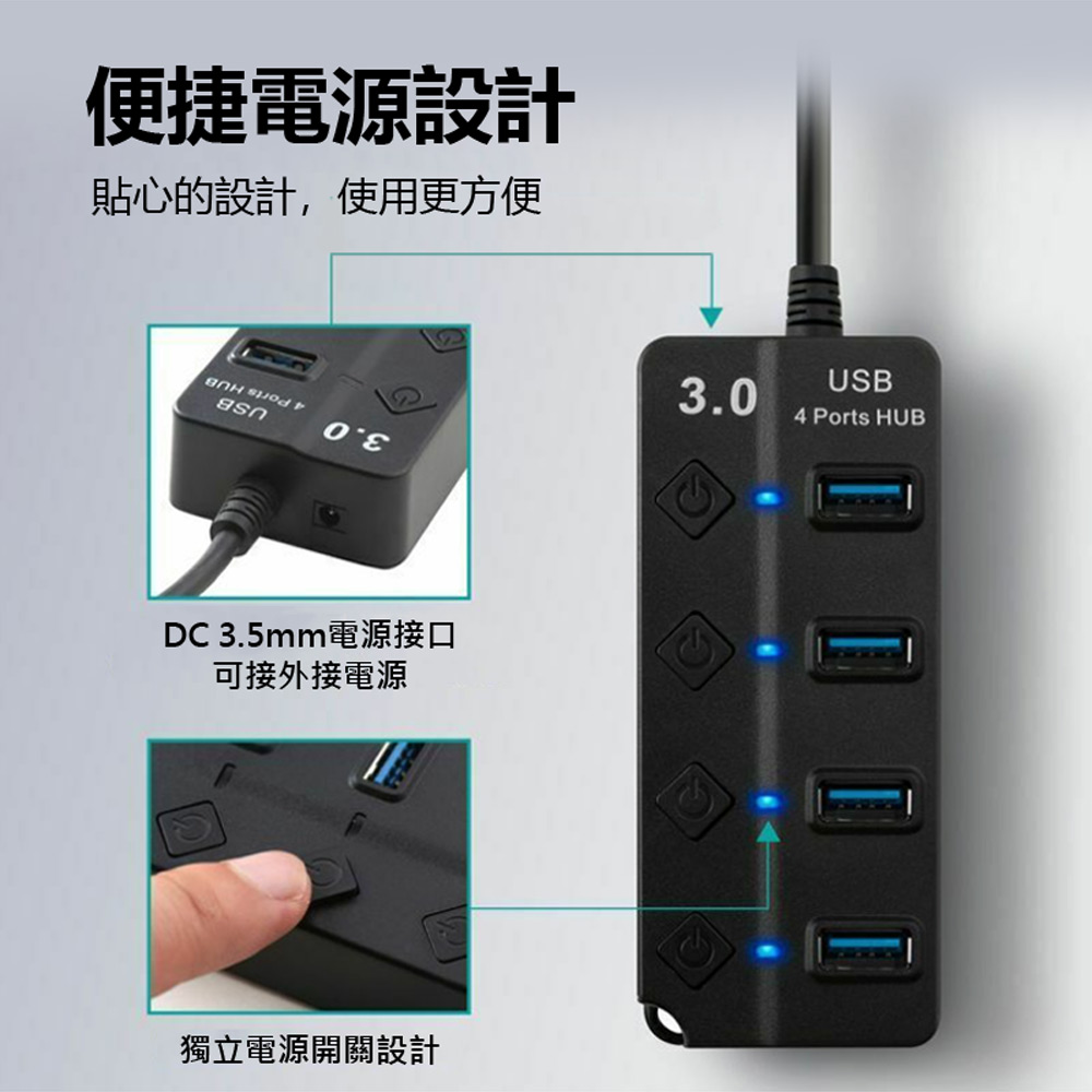       HUB-02 USB3.0 四孔掛孔式集線器